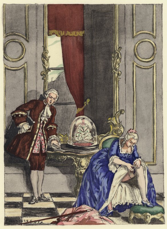 Kuvitus Casanovan muistelmiin (värilitografia) tekijältä Jules Marie Auguste Leroux