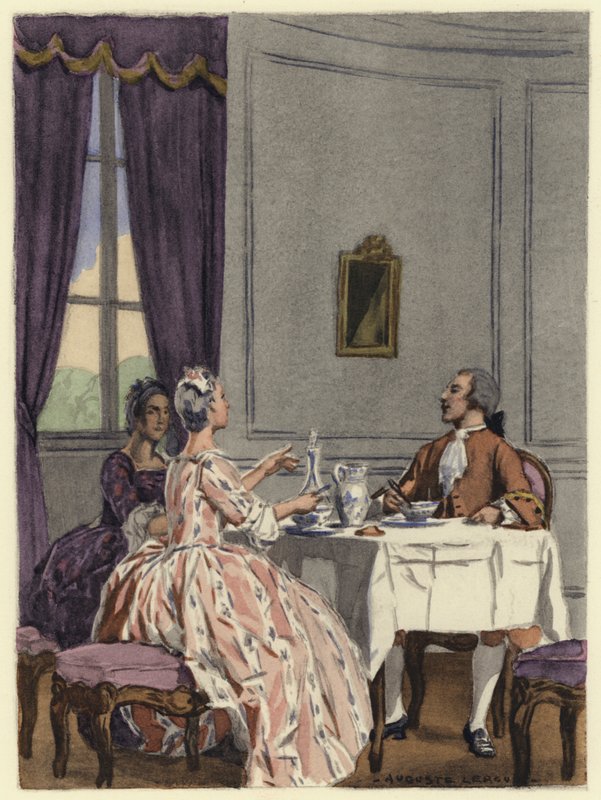 Kuvitus Casanovan muistelmiin (värilitografia). tekijältä Jules Marie Auguste Leroux