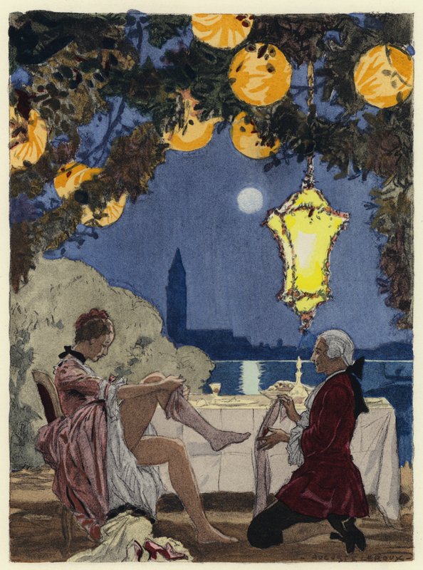 Kuvitus Casanovan muistelmiin (värilitografia) tekijältä Jules Marie Auguste Leroux