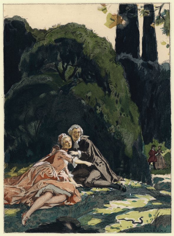 Kuvitus Casanovan muistelmiin (värilitografia) tekijältä Jules Marie Auguste Leroux