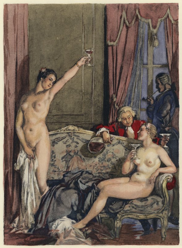 Kuvitus Casanovan muistelmiin (värilitografia) tekijältä Jules Marie Auguste Leroux