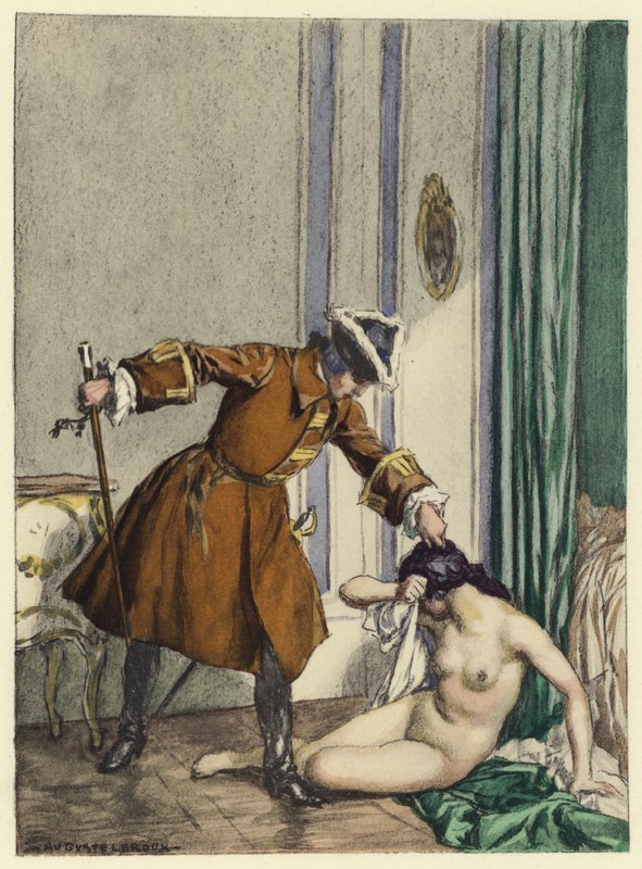 Kuvitus Casanovan muistelmiin (värilitografia) tekijältä Jules Marie Auguste Leroux