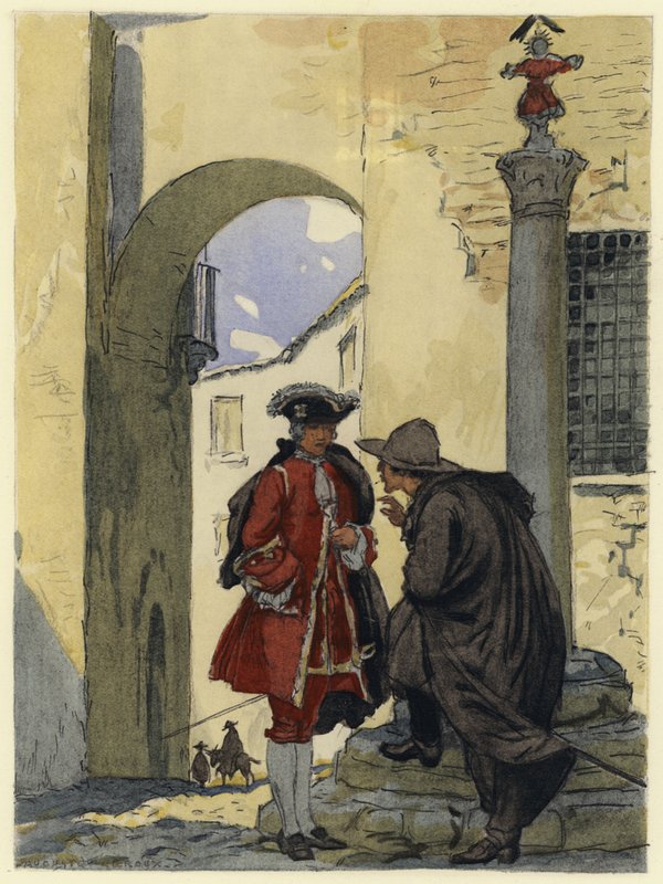 Kuvitus Casanovan muistelmiin (värilitografia) tekijältä Jules Marie Auguste Leroux