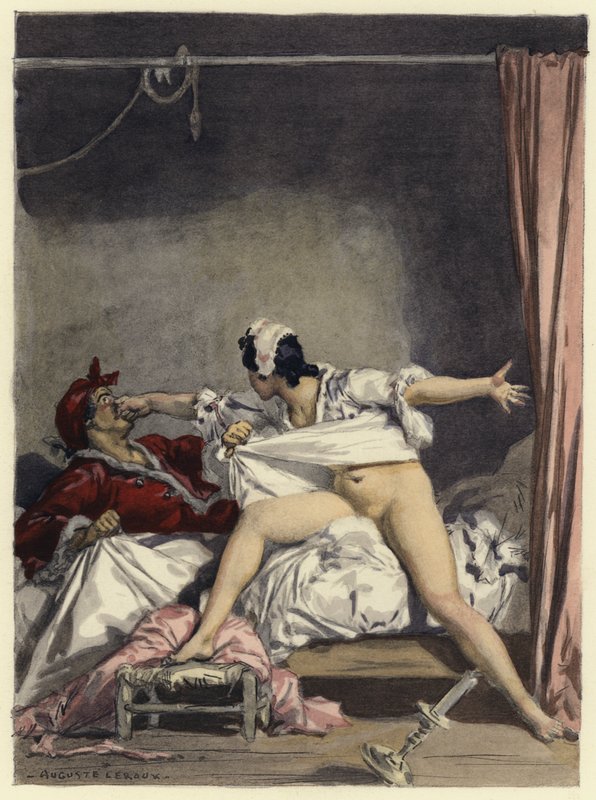 Kuvitus Casanovan muistelmiin (värilitografia) tekijältä Jules Marie Auguste Leroux