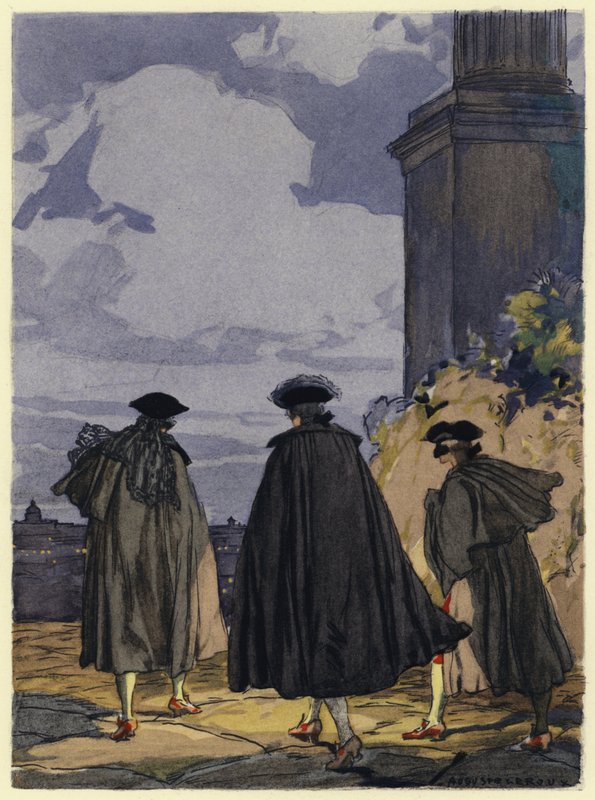 Kuvitus Casanovan muistelmiin (värilitografia) tekijältä Jules Marie Auguste Leroux
