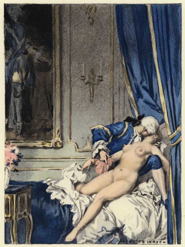 Kuvitus Casanovan muistelmiin (värilitografia) tekijältä Jules Marie Auguste Leroux