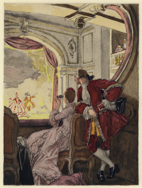 Kuvitus Casanovan muistelmiin (värilitografia) tekijältä Jules Marie Auguste Leroux
