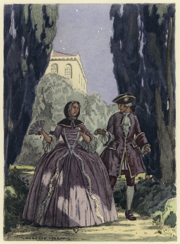Kuvitus Casanovan muistelmiin (värilitografia) tekijältä Jules Marie Auguste Leroux