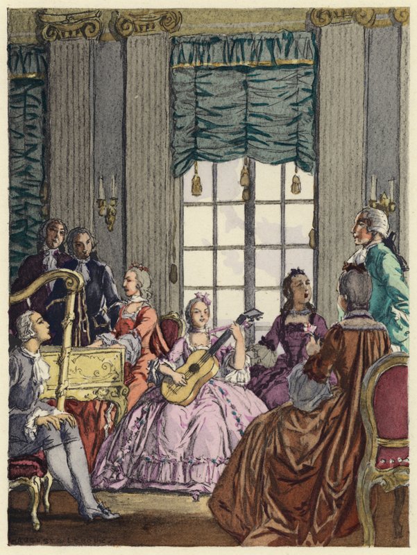 Kuvitus Casanovan muistelmiin (värilitografia) tekijältä Jules Marie Auguste Leroux