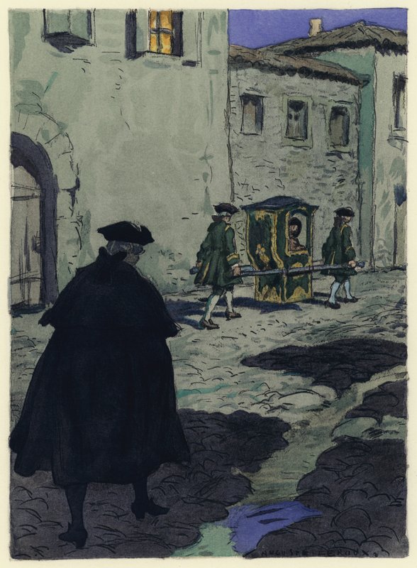 Kuvitus Casanovan muistelmiin (värilitografia) tekijältä Jules Marie Auguste Leroux