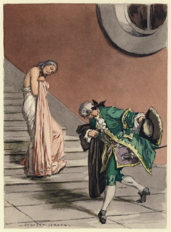 Kuvitus Casanovan muistelmiin (värilitografia) tekijältä Jules Marie Auguste Leroux