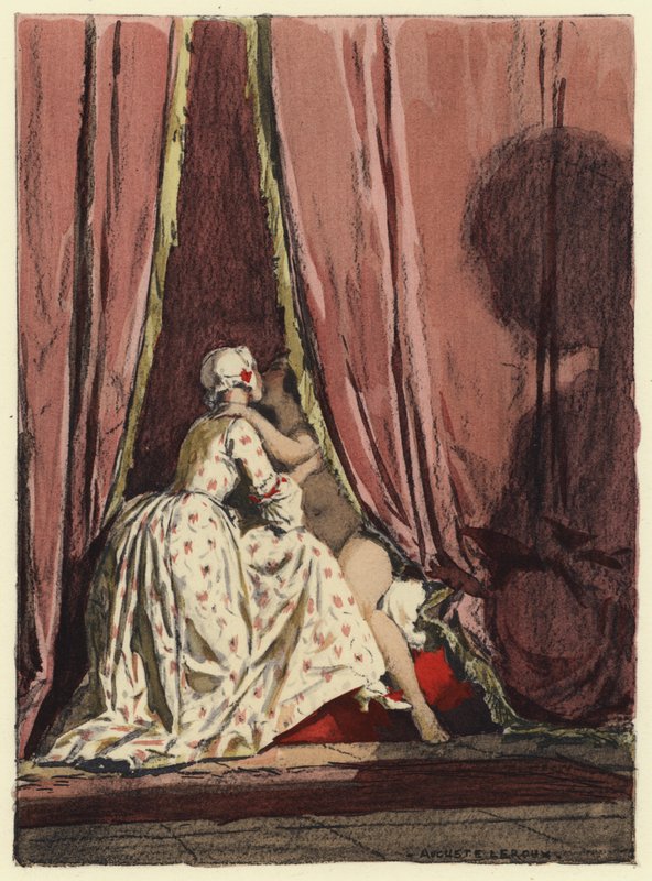 Kuvitus Casanovan muistelmiin (värilitografia) tekijältä Jules Marie Auguste Leroux