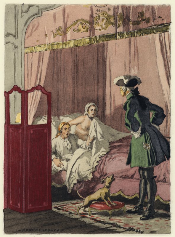 Kuvitus Casanovan muistelmiin (värilitografia) tekijältä Jules Marie Auguste Leroux
