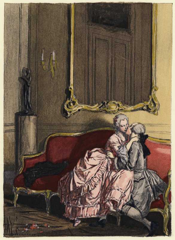 Kuvitus Casanovan muistelmiin (värilitografia) tekijältä Jules Marie Auguste Leroux