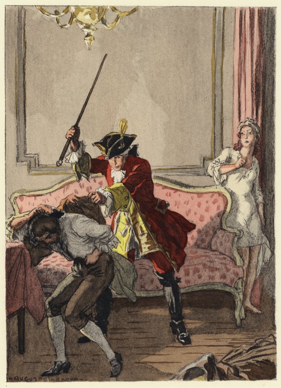 Kuvitus Casanovan muistelmiin (värilitografia) tekijältä Jules Marie Auguste Leroux