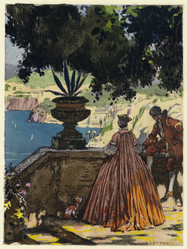 Kuvitus Casanovan muistelmiin (värilitografia) tekijältä Jules Marie Auguste Leroux
