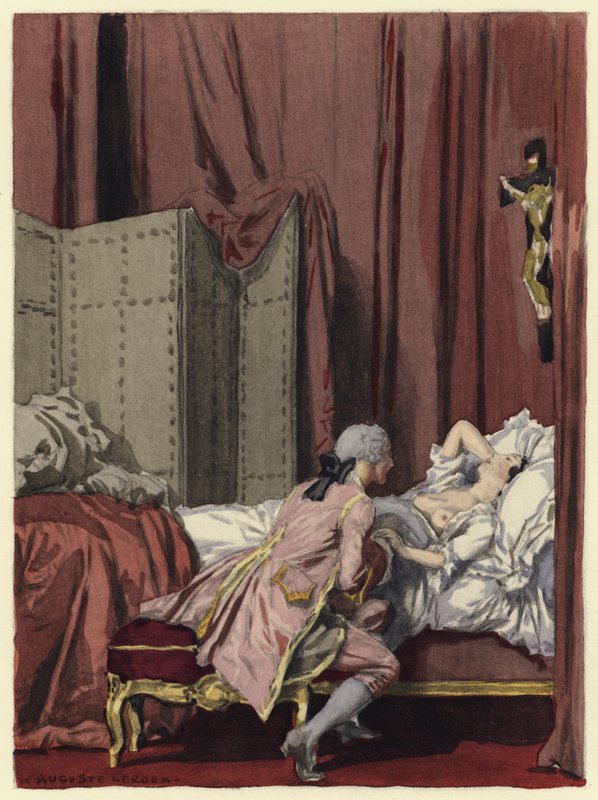 Kuvitus Casanovan muistelmiin (värilitografia) tekijältä Jules Marie Auguste Leroux
