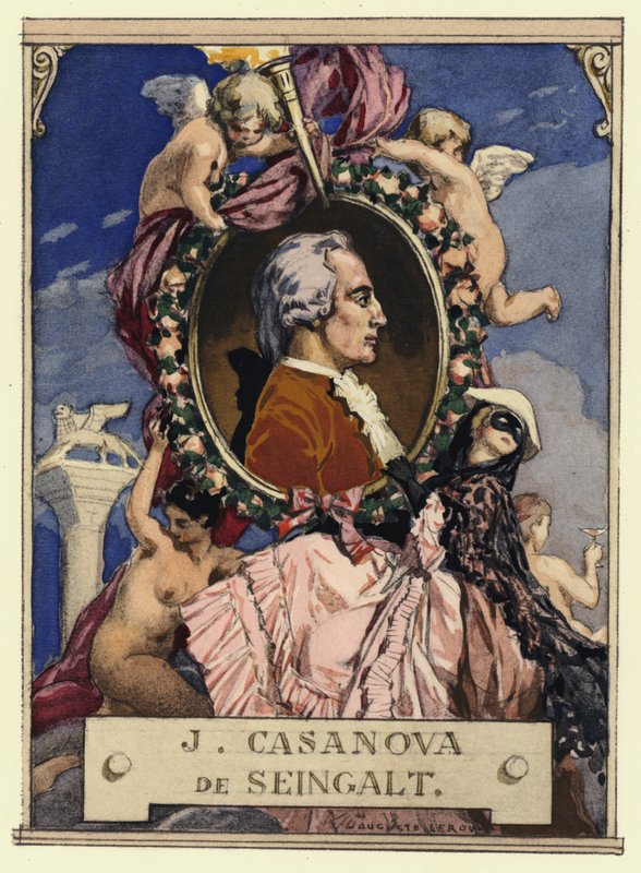Casanovan muotokuva (värilitografia) tekijältä Jules Marie Auguste Leroux
