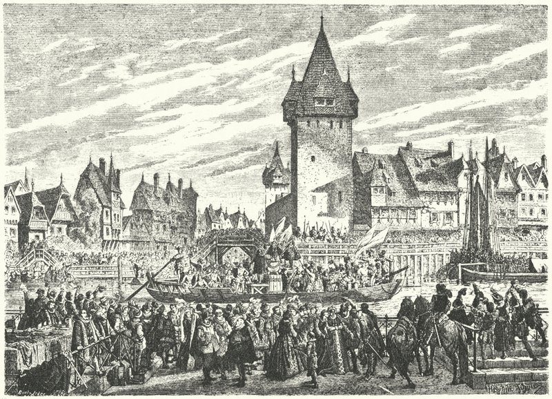 Hirsebreifahrt, hirssilastin kuljetus veneellä Zürichistä kaupungin liittolaiseen Strasbourgiin tekijältä Jules Theophile (after) Schuler