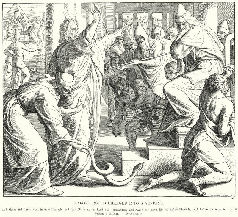 Aaronin sauva muutetaan käärmeeksi (kaiverrus) tekijältä Julius (after) Schnorr von Carolsfeld