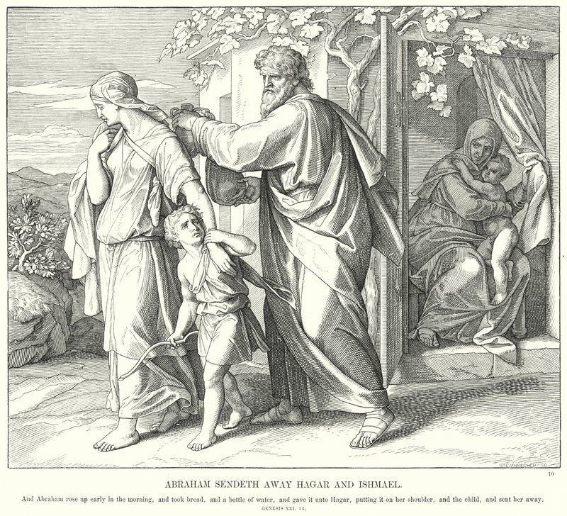Abraham lähetti pois Hagarin ja Ismaelin (kaiverrus) tekijältä Julius (after) Schnorr von Carolsfeld