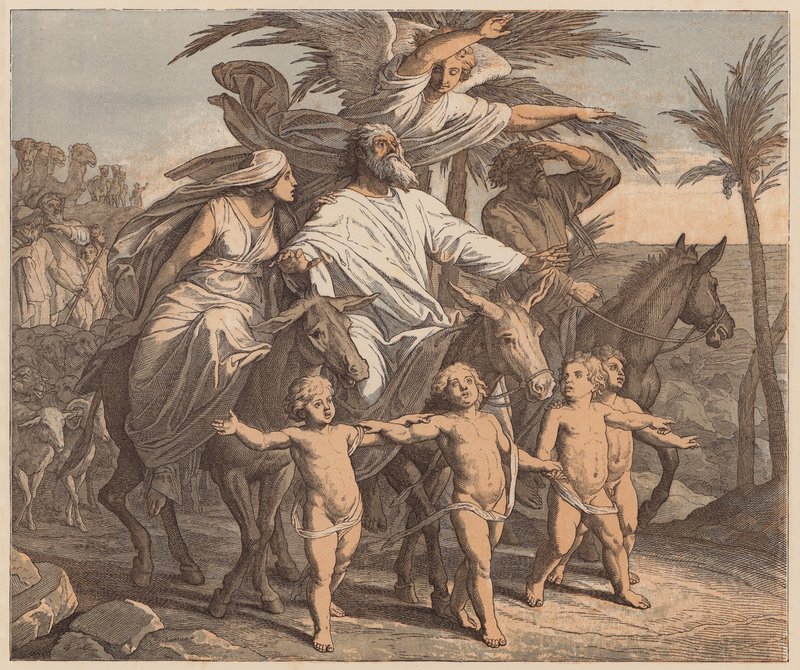 Aabraham näkee luvattua maata, 1. Mooseksen kirja, XII, 7 (värillinen kaiverrus). tekijältä Julius (after) Schnorr von Carolsfeld
