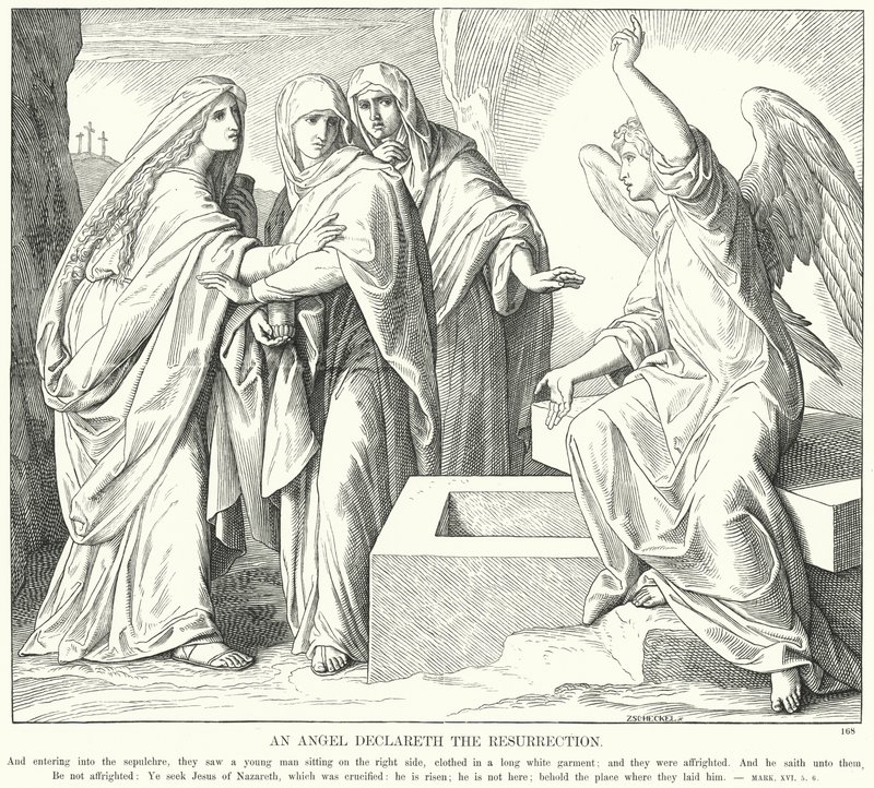 Enkeli julistaa ylösnousemuksen (kaiverrus) tekijältä Julius (after) Schnorr von Carolsfeld