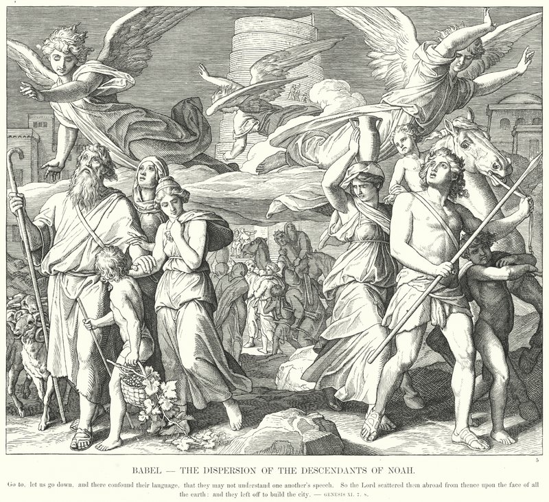 Babel, Nooan jälkeläisten hajautus (kaiverrus) tekijältä Julius (after) Schnorr von Carolsfeld