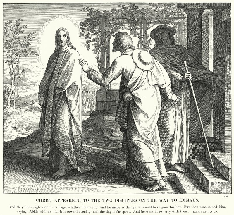 Kristus ilmestyy kahdelle opetuslapselle matkalla Emmaukseen (kaiverrus) tekijältä Julius (after) Schnorr von Carolsfeld