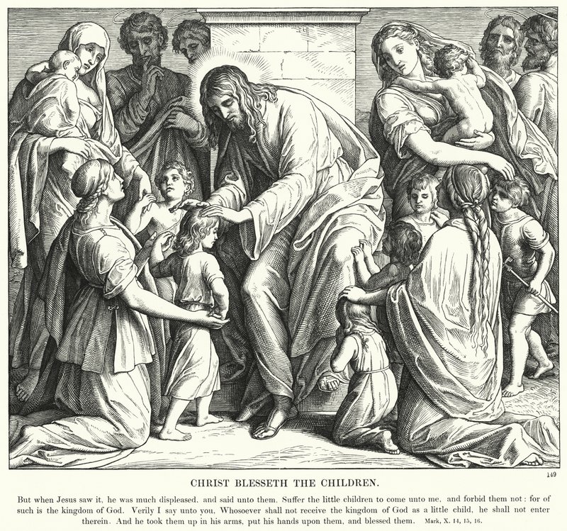 Kristus siunaa lapsia (kaiverrus) tekijältä Julius (after) Schnorr von Carolsfeld