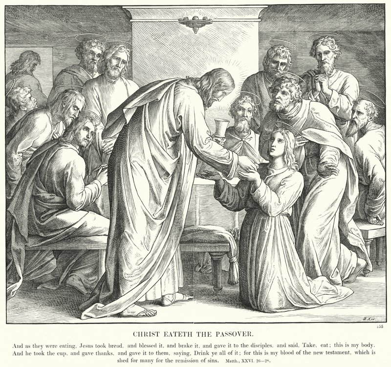Kristus syö pääsiäisen (kaiverrus) tekijältä Julius (after) Schnorr von Carolsfeld