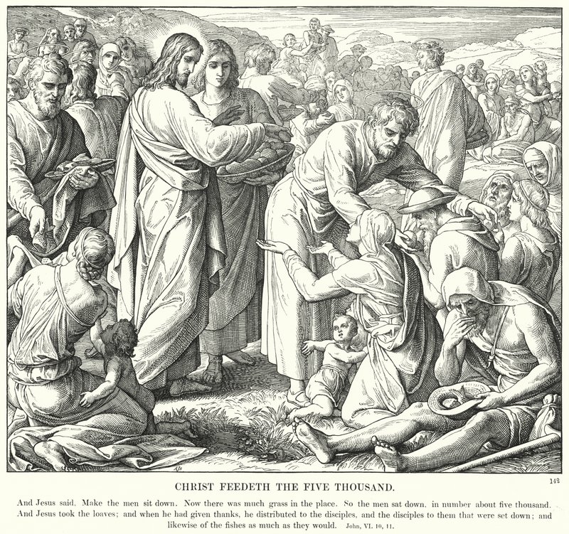 Kristus Feedeth Viisituhatta (kaiverrus) tekijältä Julius (after) Schnorr von Carolsfeld