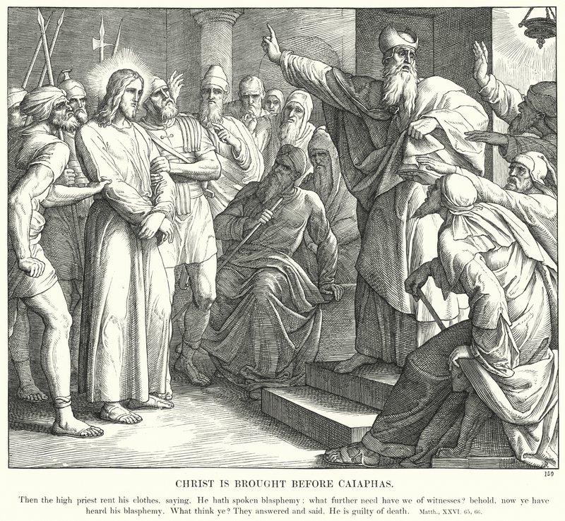 Kristus tuodaan Kaifaan eteen (kaiverrus) tekijältä Julius (after) Schnorr von Carolsfeld