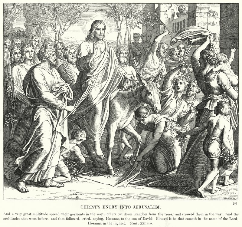 Kristuksen tulo Jerusalemiin (kaiverrus) tekijältä Julius (after) Schnorr von Carolsfeld