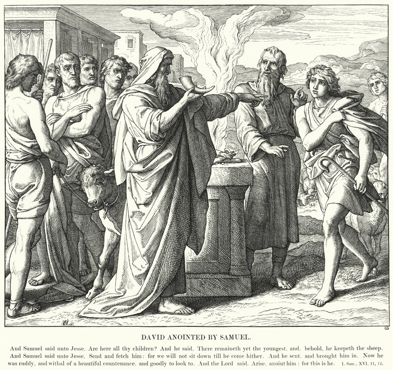 Samuelin voideltu David (kaiverrus) tekijältä Julius (after) Schnorr von Carolsfeld