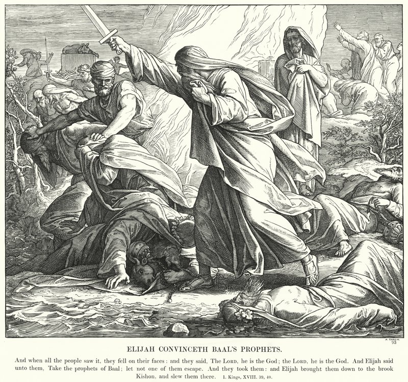 Elia Vakuututtaa Baalin profeetat (kaiverrus) tekijältä Julius (after) Schnorr von Carolsfeld