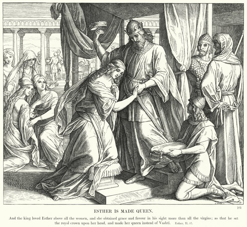 Esther on Made Queen (kaiverrus) tekijältä Julius (after) Schnorr von Carolsfeld