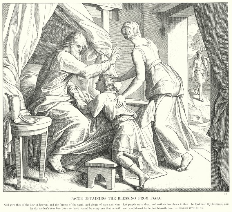 Jaakob saa siunauksen Iisakilta (kaiverrus) tekijältä Julius (after) Schnorr von Carolsfeld