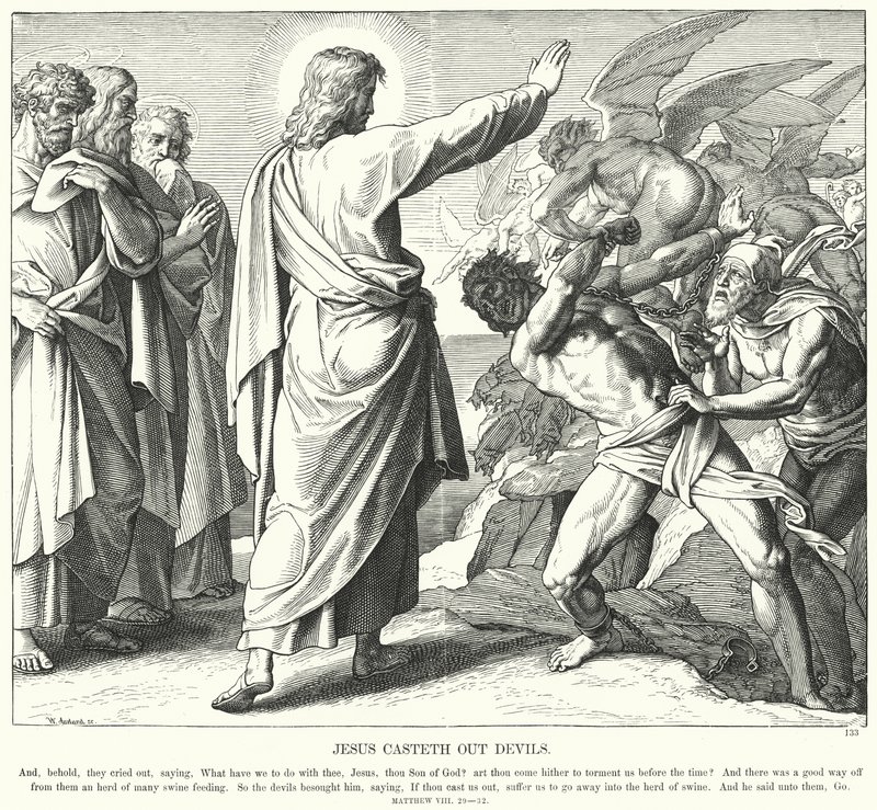 Jeesus ajaa ulos paholaisia (kaiverrus) tekijältä Julius (after) Schnorr von Carolsfeld