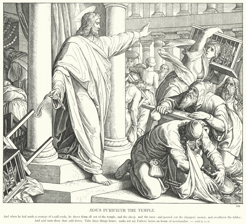 Jeesus puhdistaa temppelin (kaiverrus) tekijältä Julius (after) Schnorr von Carolsfeld