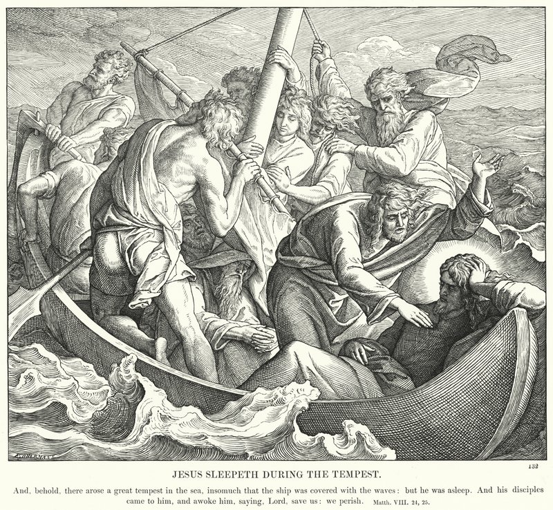 Jeesus nukkuu myrskyn aikana (kaiverrus) tekijältä Julius (after) Schnorr von Carolsfeld