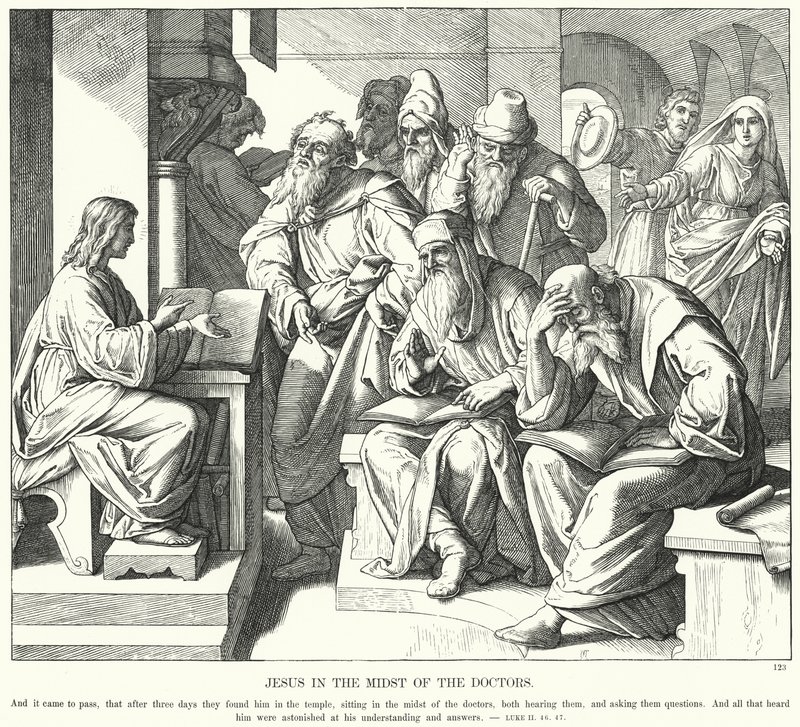 Jeesus lääkäreiden keskellä (kaiverrus) tekijältä Julius (after) Schnorr von Carolsfeld