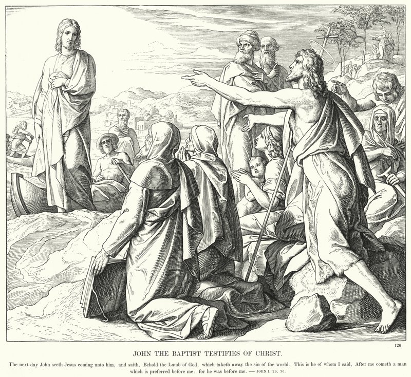 Johannes Kastaja todistaa Kristuksesta (kaiverrus) tekijältä Julius (after) Schnorr von Carolsfeld