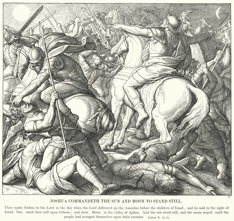 Joshua käskee auringon ja kuun pysähtymään (kaiverrus) tekijältä Julius (after) Schnorr von Carolsfeld