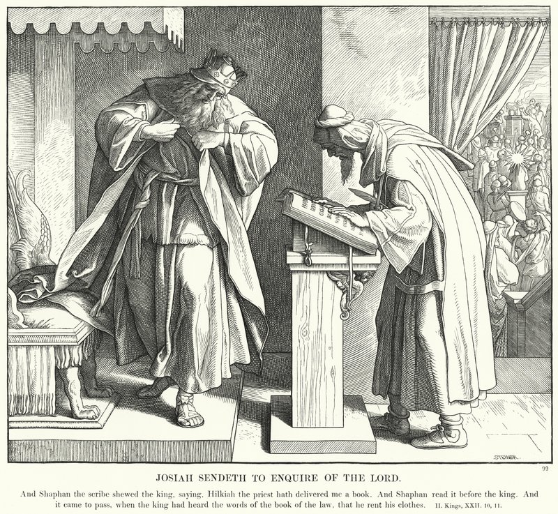 Josiah lähettää tiedustelemaan Herraa (kaiverrus) tekijältä Julius (after) Schnorr von Carolsfeld