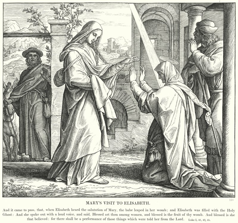 Marian vierailu Elisabethin luo (kaiverrus) tekijältä Julius (after) Schnorr von Carolsfeld