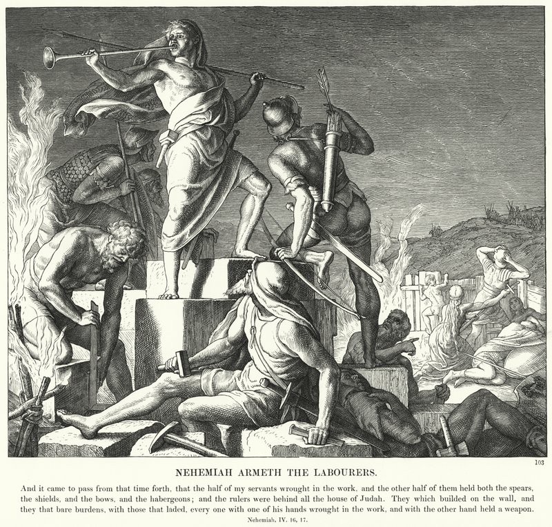 Nehemia Armeth työläiset (kaiverrus) tekijältä Julius (after) Schnorr von Carolsfeld