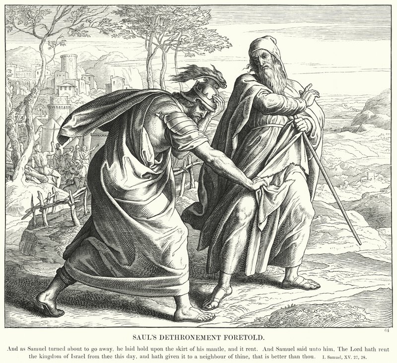 Saulin valtaistuimelta syöksyminen ennustettiin (kaiverrus) tekijältä Julius (after) Schnorr von Carolsfeld