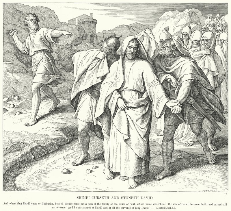 Shimei Curseth ja Stoneth David (kaiverrus) tekijältä Julius (after) Schnorr von Carolsfeld