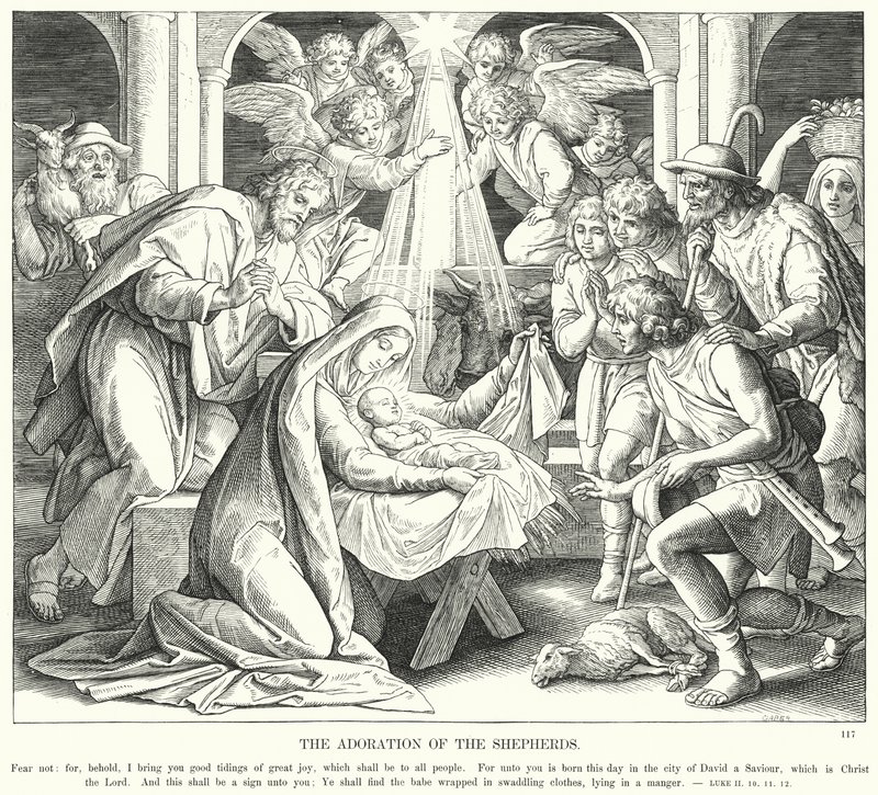 Paimenten palvonta (kaiverrus) tekijältä Julius (after) Schnorr von Carolsfeld